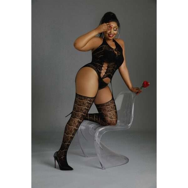 Moonlight Black Halter Suspender Bodystocking Plus Size - Image 3