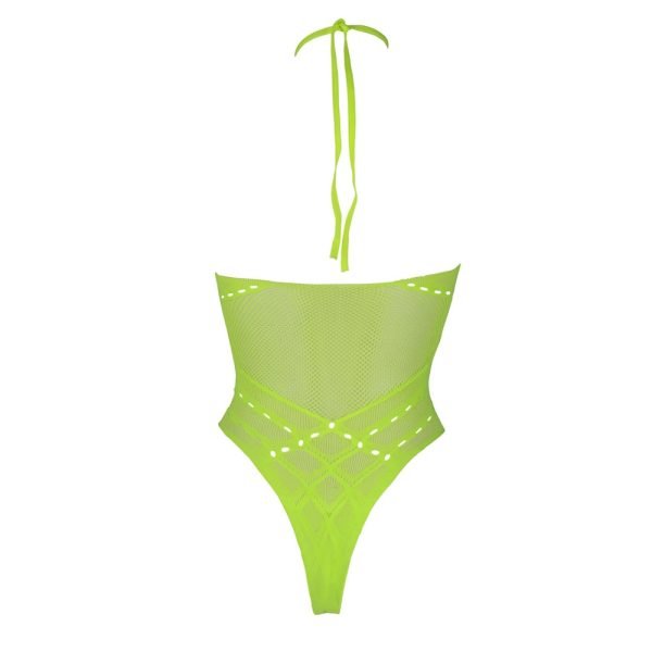 Halter Tie Neck Bodysuit Neon Green Plus Size - Image 8