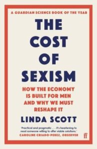 Cover of The Cost of Sexism by Linda Scott, with the title in navy capitals inside a red border on a cream background